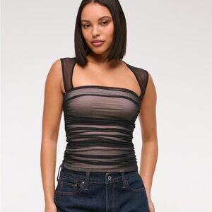 The A&F Ava Mesh Top - Black & Tan - Medium